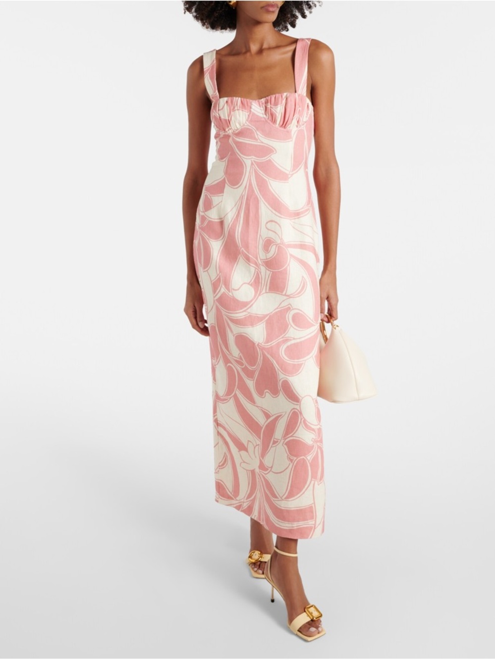 ⚡️SIR The Label Bettina Linen Midi Dress in Pink and Cream sz 1